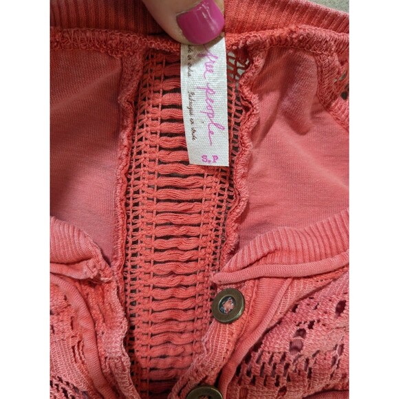 Free People Women Dark Pink Boho Crochet Detailing Long Sleeve Henley Top Size S - Picture 8 of 11